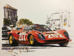 【正規品 絶版】Bowイラスト フェラーリ ディーノ 206SP カーマガジン 244 Ferrari Dino 206SP アンティーク クラシックカー 旧車 絵