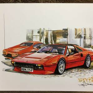 【正規品 絶版】Bowイラスト フェラーリ308GTS カーマガジン 207 Ferrari 308GTS アンティーク インテリア クラシックカー 旧車 絵の画像2