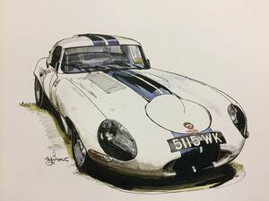 【正規品 絶版】Bowイラスト ジャガーEタイプ ライトウエイト カーマガジン 70 Jaguar E type Lightweight クラシックカー 旧車 絵