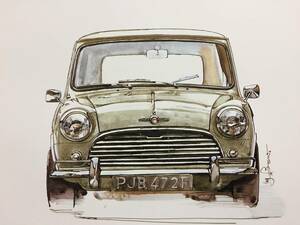 【正規品 絶版】Bowイラスト モーリス ミニ クーパーS カーマガジン 52 Morris Mini Cooper S アンティーク クラシックカー 旧車 絵