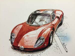 【正規品 絶版】Bowイラスト アルファロメオ 3312 ストラダーレ カーマガジン 57 Alfa-Romeo 33/2 Stradale クラシックカー 旧車 絵