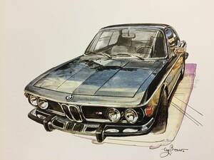 【正規品 絶版】Bowイラスト BMW 3.0CS カーマガジン 48 アンティーク インテリア クラシックカー 旧車 絵