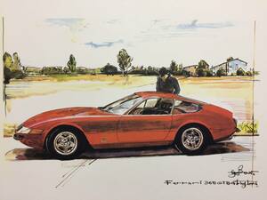 【正規品 絶版】Bowイラスト フェラーリ 365GTB4 デイトナ カーマガジン 31 Ferrari 365GTB4 Daytona アンティーク クラシックカー 旧車 絵