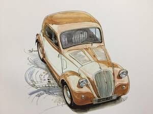 【正規品 絶版】Bowイラスト フィアット500 トリポリーノ カーマガジン 63 Fiat 500 Topolino アンティーク クラシックカー 旧車 絵