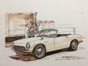 【正規品 絶版】Bowイラスト ホンダ S600 カーマガジン 11 Honda S600 アンティーク インテリア クラシックカー 旧車 絵