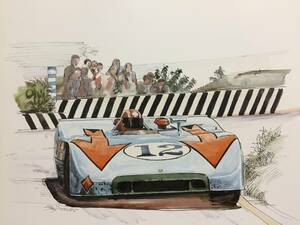 【正規品 絶版】Bowイラスト ポルシェ908 カーマガジン 86 Porsche908 アンティーク インテリア クラシックカー 旧車 絵