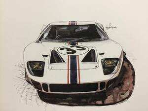 【正規品 絶版】Bowイラスト フォード GT40 カーマガジン 88 Ford GT40 アンティーク インテリア クラシックカー 旧車 絵