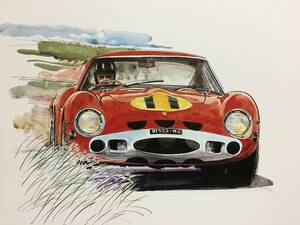 【正規品 絶版】Bowイラスト フェラーリ250GTO カーマガジン 80 Ferrari 250GTO アンティーク インテリア クラッシックカー旧車 絵