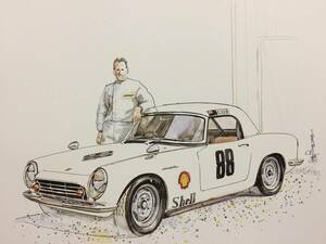 【正規品 絶版】Bowイラスト ホンダ S600 カーマガジン 128 Honda S600 アンティーク インテリア クラシックカー 旧車 絵