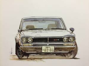 【正規品 絶版】Bowイラスト ニッサン スカイライン GT-R カーマガジン 136 NISSAN Skyline GT-R アンティーク クラッシックカー 旧車 絵