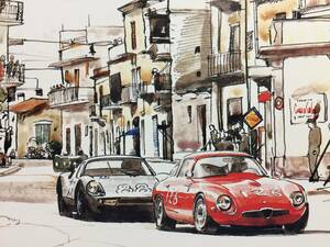 【正規品 絶版】Bowイラスト ポストカード アルファロメオTZ & ポルシェ904 カーマガジン ALFAROMEO-TZ & PORSCHE904絵葉書 旧車 絵