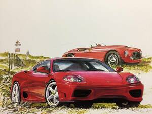 【正規品 絶版】Bowイラスト フェラーリ360モデナ カーマガジン 251 Ferrari 360 Modena アンティーク インテリア クラシックカー 旧車 絵