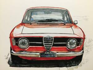 【正規品 絶版】Bowイラスト ポストカード アルファロメオ 1300ジュニア カーマガジン Alfa Romeo 1300junior 絵葉書 旧車 絵