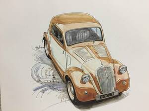 【正規品 絶版】Bowイラスト フィアット500 トリポリーノ カーマガジン 63 Fiat 500 Topolino アンティーク クラシックカー 旧車 絵