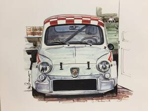 [ regular goods out of print ]Bow illustration abarth 1000 TCR car magazine 59 Abarth 1000 TCR antique interior Classic car old car .