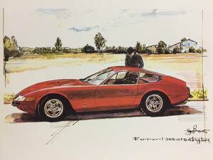 【正規品 絶版】Bowイラスト フェラーリ 365GTB4 デイトナ カーマガジン 31 Ferrari 365GTB4 Daytona アンティーク クラシックカー 旧車 絵