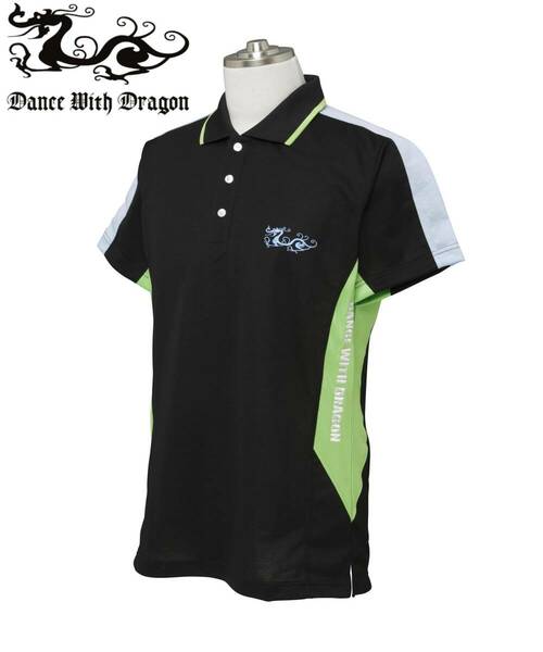 ☆新品☆DANCE WITH DRAGON ポロシャツ T/Cカノコポロ GOLF☆黒＆黄緑☆Lサイズ 3☆肩幅44㎝ 身幅54㎝ 着丈70㎝ 袖丈20㎝☆定価19,800円