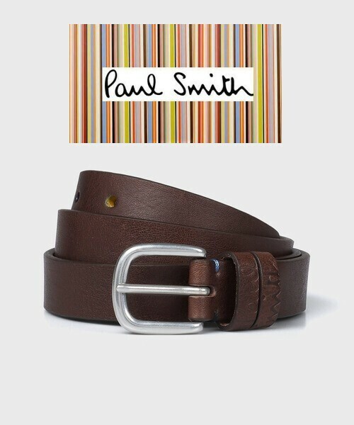 ☆新品未使用☆ポールスミス Paul Smith カラーステッチ エンボスロゴ ベルト☆牛革☆ブラウン☆L2サイズ（～110㎝）幅約2.5㎝