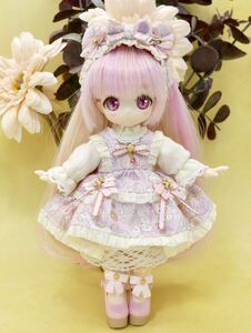 【Wunderkammer＋姫りんご】オビツ11お洋服セット＆4インチウィッグ『クマ耳エプロンワンピースコラボセット（ピンク）』