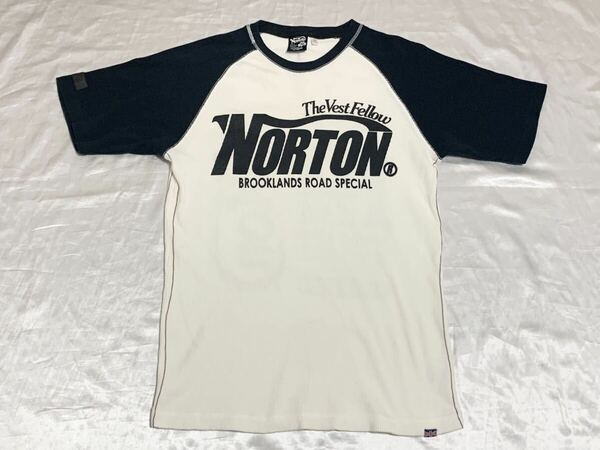 【送料無料 値下げ交渉歓迎】ノートンNorton 半袖Tシャツ XLサイズ ビッグロゴ ブラックオフホワイト 古着 黒白バイクライダースイギリスUK