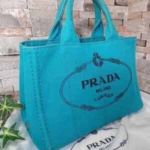 1 иен [. высота. замечательная вещь ]PRADA Prada kana pa ручная сумочка большая сумка размер S парусина бирюзовый голубой 1 старт 