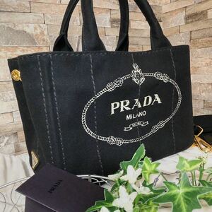 1 иен [ почти не использовался!]PRADA Prada kana pa2way ручная сумочка большая сумка сумка на плечо черный чёрный парусина сумка для хранения есть 1 старт 
