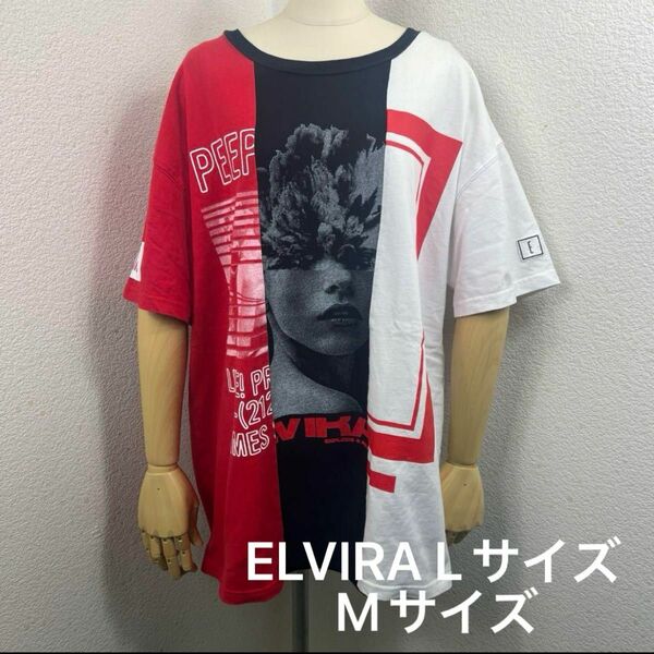 ELVIRA Tシャツ　コットン　RED プリント　Mサイズ