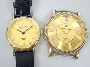 ジャンク 2点セット まとめて VALENTINO DOMANI バレンチノ ドマーニ FINE GOLD 999.9 VD-1023 MONTE CELIO MC-1005 クォーツ 腕時計 