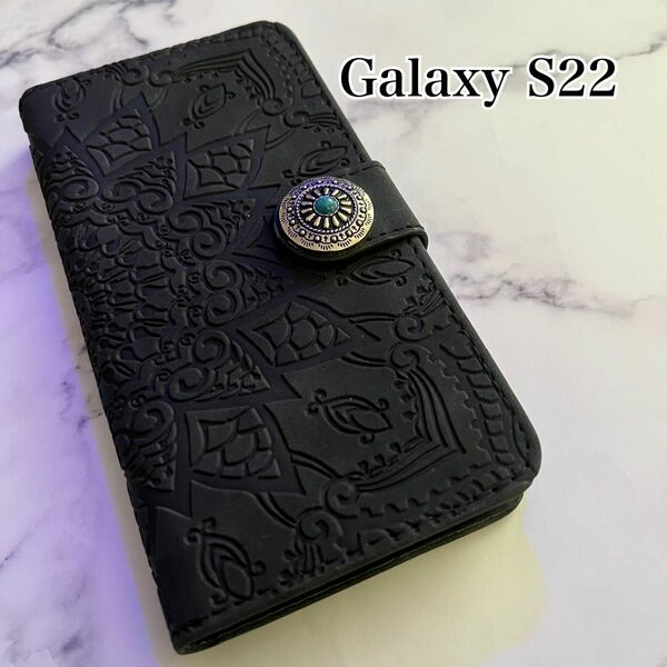 GalaxyS22 レザーケース　手帳型　手帳型ケース ブラック