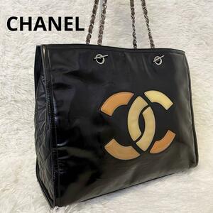 CHANEL シャネル チェーントートバッグ ココマーク 16番台 2012年 パテントレザー ブラック シルバー金具