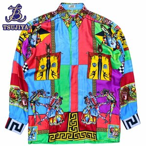 VERSACE ヴェルサーチ　仮面舞踏会　メンズシャツ　マルチカラー　シルク　#44(ES) 　中古AB【辻屋質店A2713】