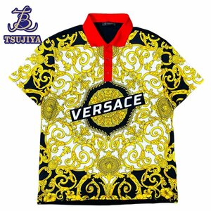 VERSACE Versace polo-shirt with short sleeves red / black / gold VERSACE Logo men's #40 used AB[. shop pawnshop A2772]