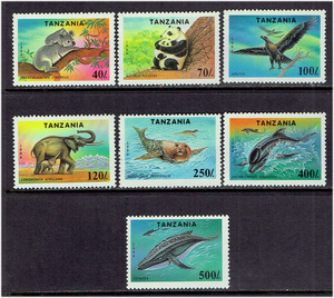 タンザニア 1994年 絶滅危惧野生動物切手セット