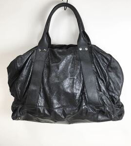 ANN DEMEULEMEESTER ◆ レザー ボストンバッグ 黒 ショルダー 大容量 アンドゥムルメステール ◆Q051 な7KSみ-01