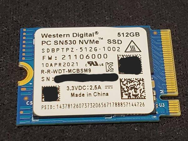 [Western Digital] NVMe SSD SN530 512GB Gen3 type 2230 ▲送料込み