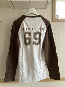 QUIKSILVER クイックシルバー・ジャパンTシャツ　　　　　ラグランスリーブ長袖　メンズL 白×茶