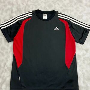 アディダス 半袖Tシャツ 袖ライン スポーツウエア メンズ Lサイズ 黒×赤 adidas 