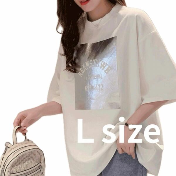 【¥1580→¥1480】ロゴ Tシャツ　白　韓国コーデ　韓国　半袖　オーバーサイズ Mサイズ 夏