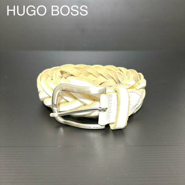 HUGO BOSS ヒューゴボス レザー 編み込み メッシュベルト 白