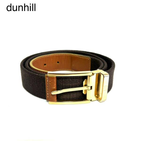 dunhill ダンヒル レザー切り替え ベルト ゴールドバックル ロゴ