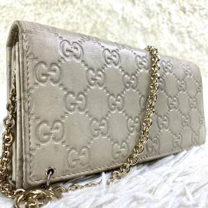 GUCCI Gucci long wallet chain wallet GGsima all leather leather gold chain ivory 2way clutch bag lady's men's 