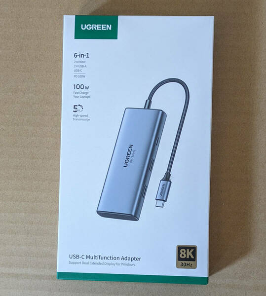 （中古品）UGREEN Revodok 206 6 in 1 USB Cハブ 　HDMI*2/USB-C PD*1/USB-C 5GBPS*1/USB-A*2