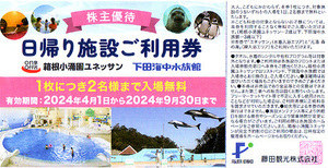 藤田観光 株主優待 日帰り施設ご利用券 有効期限2024/9/30