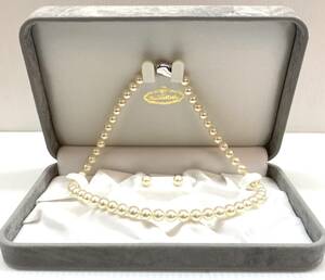 #3527 pearl necklace * earrings set catch silver /K14WG three . box attaching 