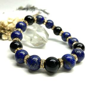  lapis lazuli &moli on Power Stone bracele natural stone breath ( Gold ) 12mm.. better fortune men's man *