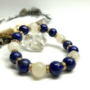  lapis lazuli & moonstone Power Stone bracele natural stone breath ( Gold ) 12mm.. better fortune men's man 