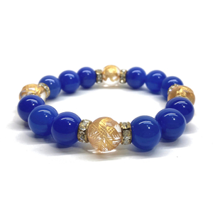  four god . gold carving crystal × blue ..12mm Power Stone bracele natural stone blue dragon white ....... rise amulet luck with money health . four god . four god corresponding G