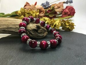  Power Stone bracele pink Tiger I 12mm natural stone breath silver better fortune luck with money .. beads breath men's man 0