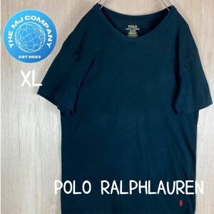 USA古着 POLO RALPH LAUREN ワンポイント　刺繍ロゴアンダーTシャツ カットソー 黒 半袖 Tシャツ XL