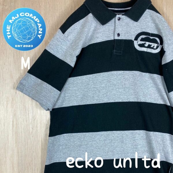 古着　ecko unltd 胸ロゴワッペン　ボーダー　ポロシャツ　M 半袖ポロシャツ